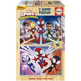 Puzzle en bois SPIDEY & HIS AMAZING FRIENDS - 2x16 pieces - Enfant - Mixte - Licence Spiderman