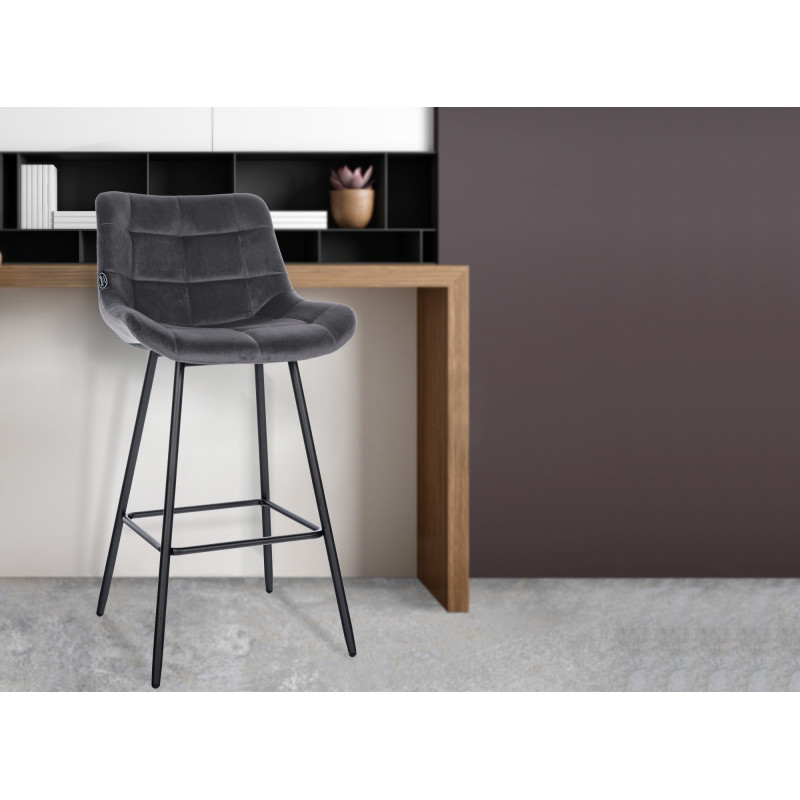 Tabouret de bar Weston en velours gris foncé