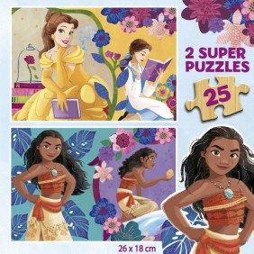 Puzzle en bois Disney Princess (Bella + Vaiana) - 2x25 pieces