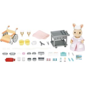 Figurines miniatures - SYLVANIAN FAMILIES - L'infirmiere et accessoires pour soigner et nourrir les patients