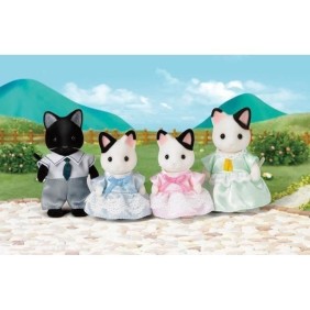 SYLVANIAN FAMILIES - 5181 - Famille Chat Bicolore - Articulée et Habillée - A partir de 3 ans