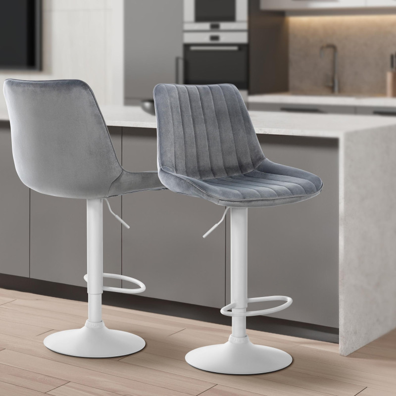 Tabouret de bar Toni velours blanc gris foncé