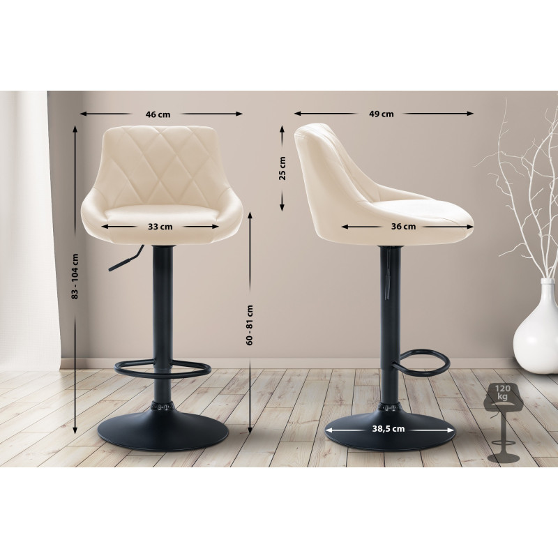 Tabouret de bar Lazio simili cuir noir crème