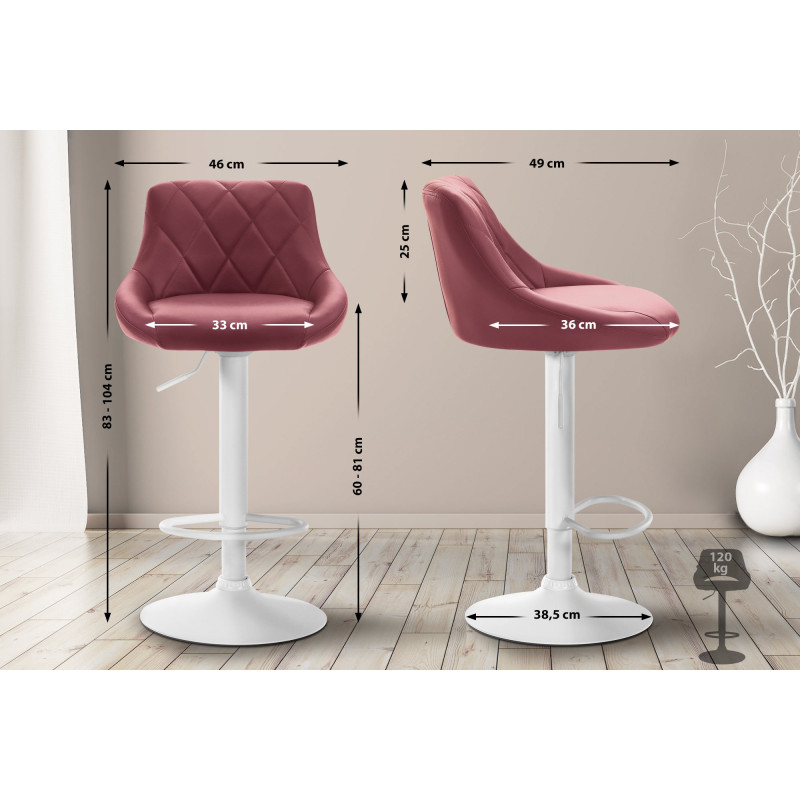 Tabouret de bar Lazio, similicuir, blanc Bordeaux rouge