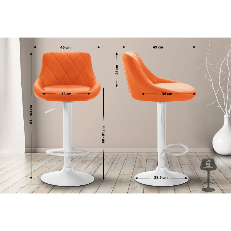 Tabouret de bar Lazio, similicuir, blanc orange