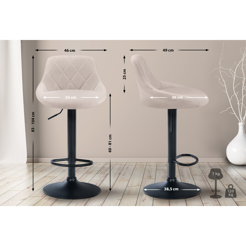Tabouret de bar Lazio tissu noir crème