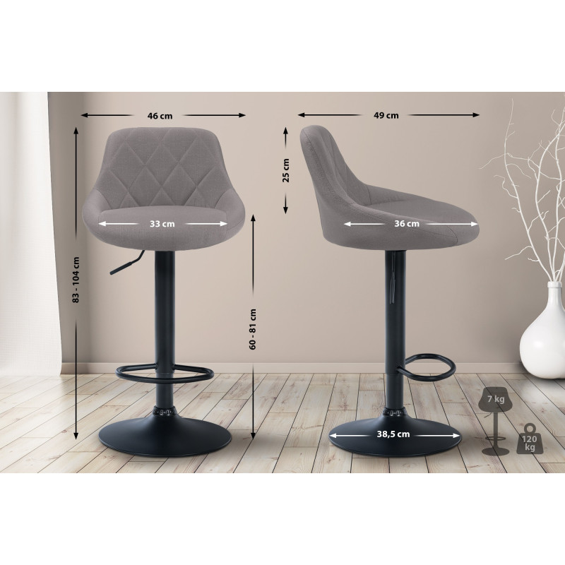 Tabouret de bar Lazio tissu noir gris