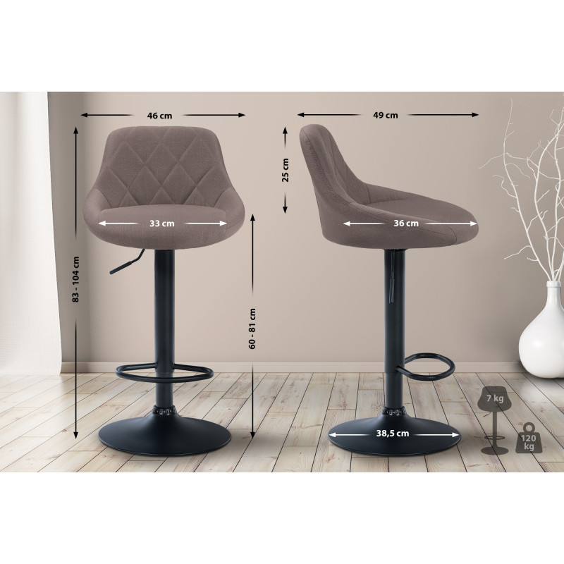 Tabouret de bar Lazio, tissu noir taupe