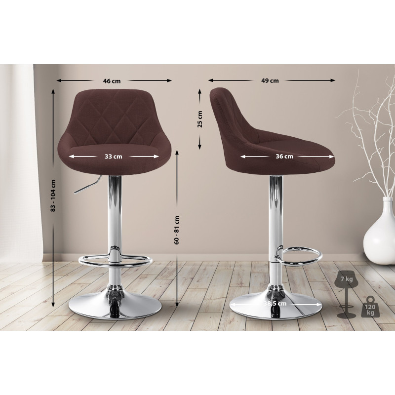 Tabouret de bar Lazio en tissu chromé brun