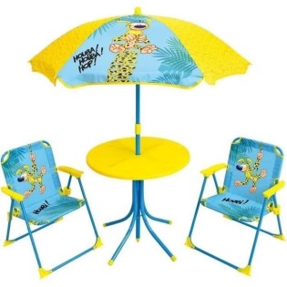 Salon de jardin pour enfants - FUN HOUSE - MARSUPILAMI - Jaune - 2 chaises pliantes - Parasol