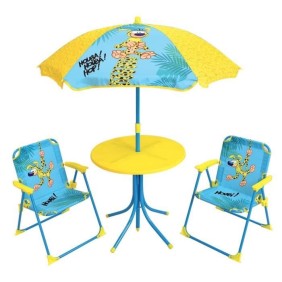 Salon de jardin pour enfants - FUN HOUSE - MARSUPILAMI - Jaune - 2 chaises pliantes - Parasol