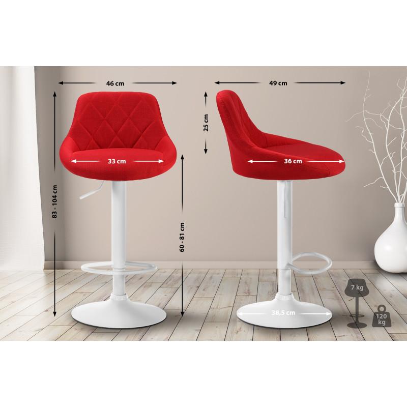 Tabouret de bar Lazio tissu blanc rouge