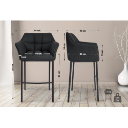 Tabouret de bar Damaso B en feutre avec structure à 4 pieds anthracite