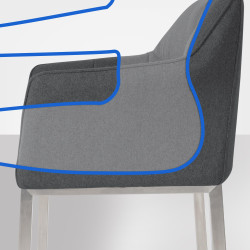 Tabouret de bar Damaso E en feutre avec piètement à 4 pieds anthracite