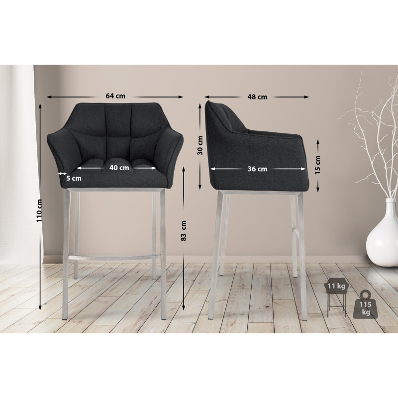 Tabouret de bar Damaso E en feutre avec piètement à 4 pieds anthracite