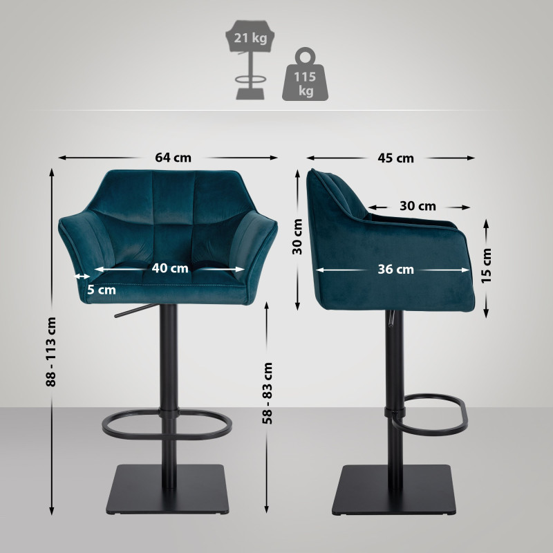 Tabouret de bar Damaso B velours vert