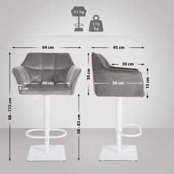 Tabouret de bar Damaso W velours gris