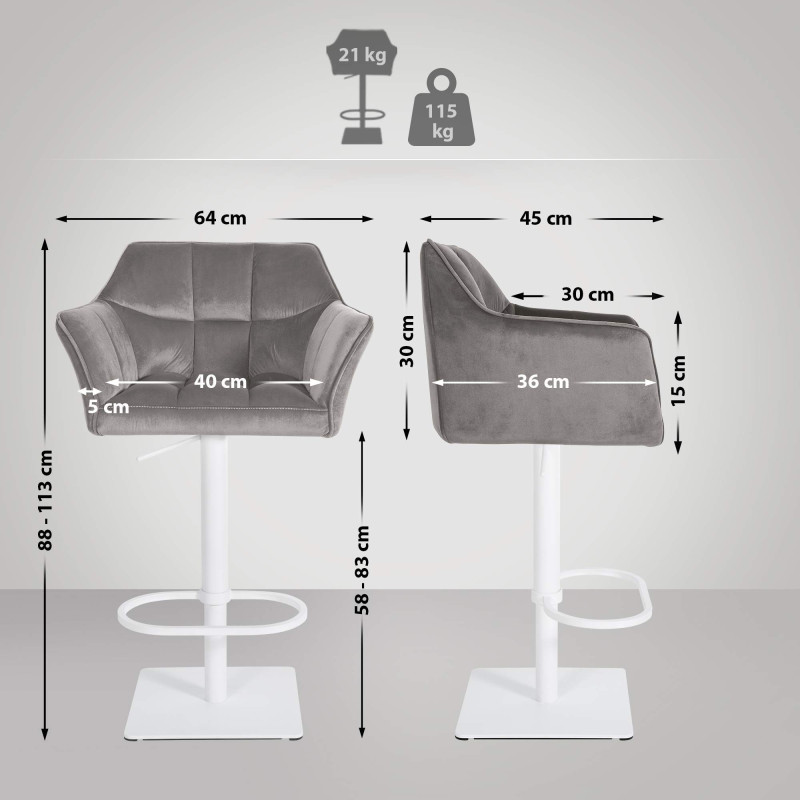Tabouret de bar Damaso W velours gris