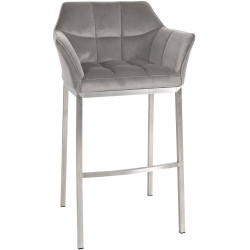 Tabouret de bar Damaso E en velours avec structure à 4 pieds gris