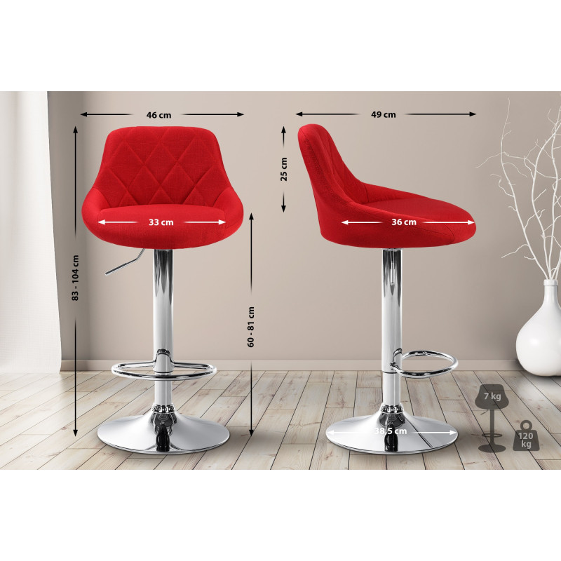 Tabouret de bar Lazio tissu chrome rouge