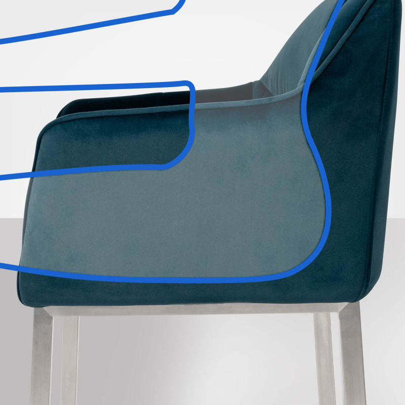 Tabouret de bar Damaso E en velours avec piètement à 4 pieds vert