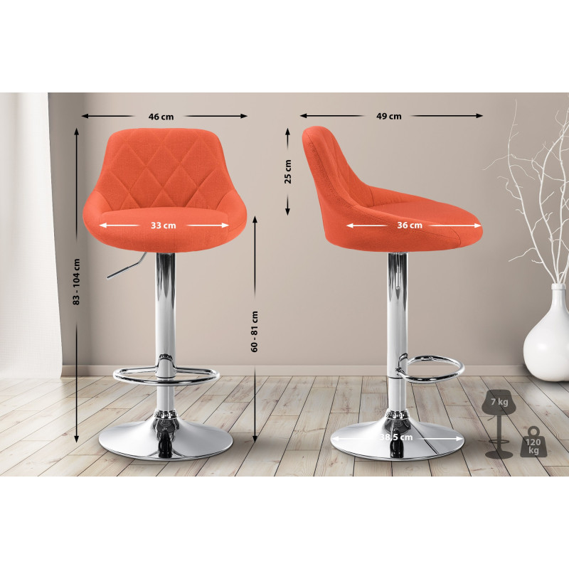 Tabouret de bar Lazio en tissu chromé orange