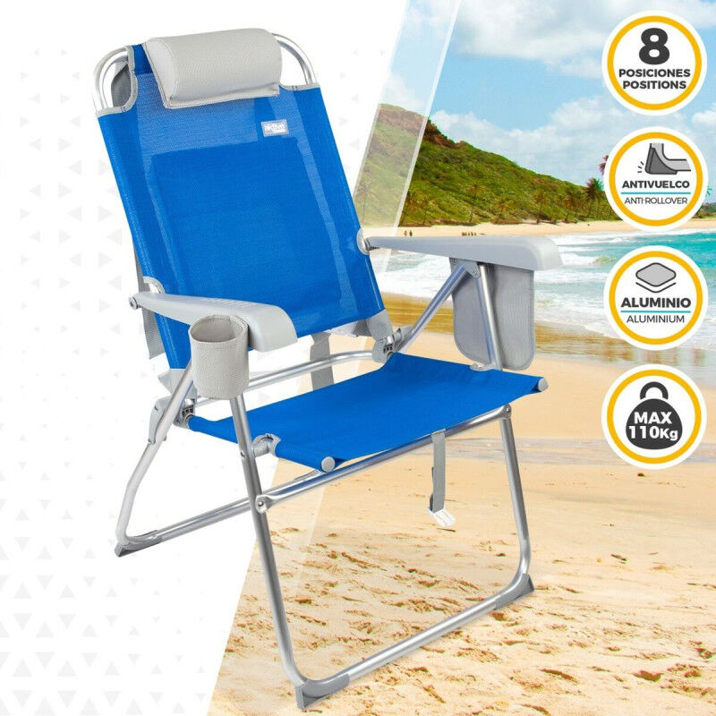 Chaise Pliante avec Repose-Tête Aktive 47 x 99 x 63 cm Bleu (2 Unités)