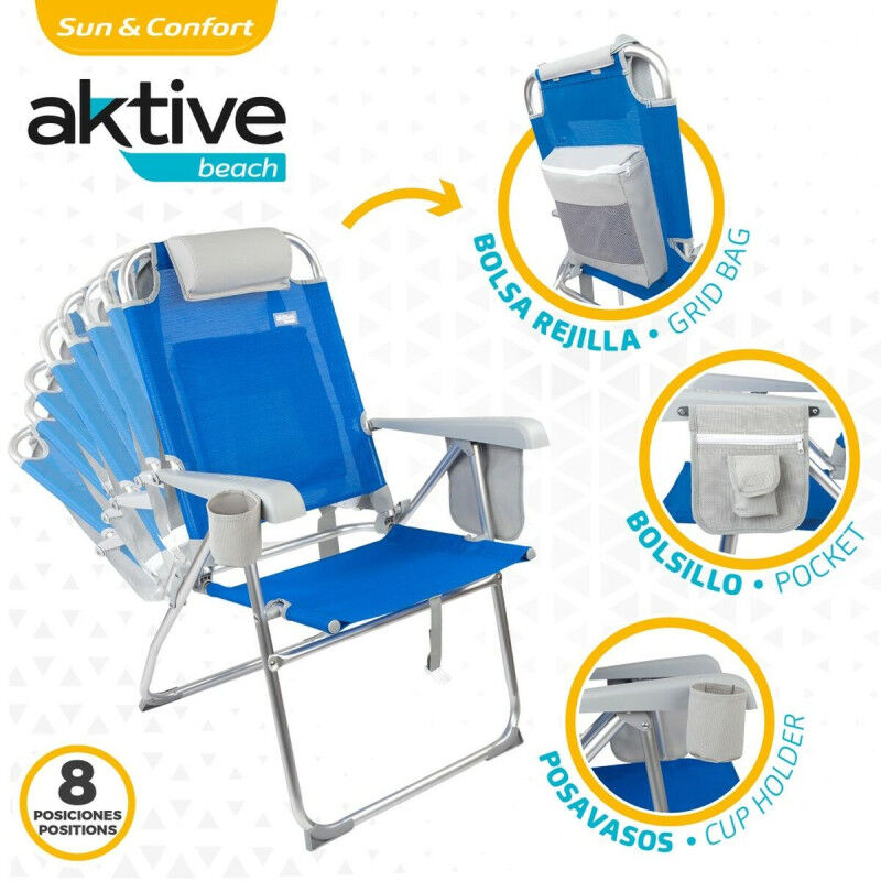 Chaise Pliante avec Repose-Tête Aktive 47 x 99 x 63 cm Bleu (2 Unités)