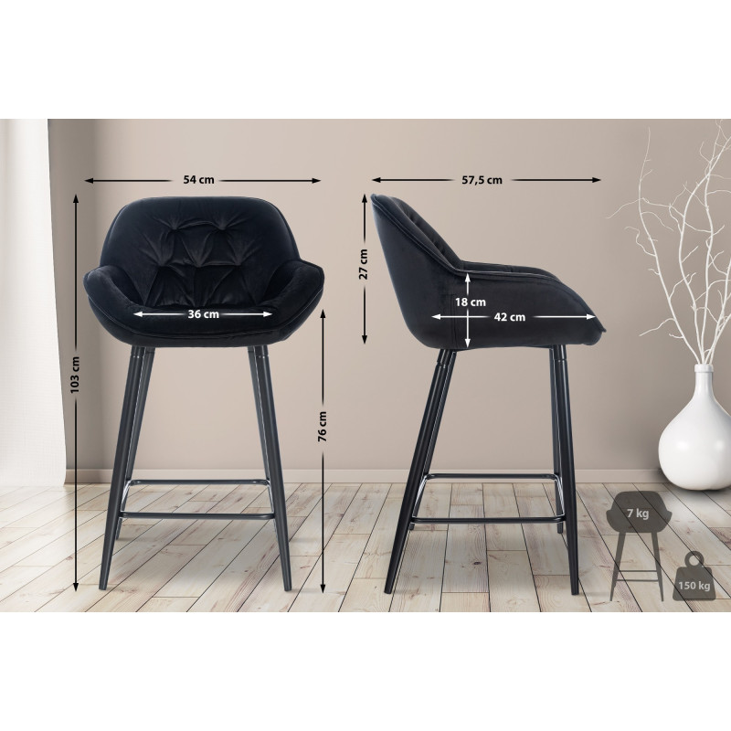 Sgabello da bar Gibson in velluto altezza seduta 76 cm nero