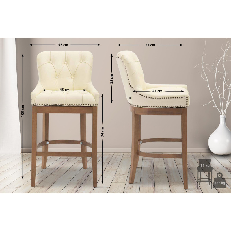 Tabouret de bar Lakewood en cuir véritable, couleur antique clair crème