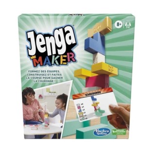 Jenga Maker, tour d'empilage avec blocs en bois massif véritable, jeu pour enfants, a partir de 8 ans, pour 2 a 6 joueurs