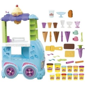 PlayDoh Camion de glace géant, Coffret Kitchen Creations, 27 accessoires, 12 pots de pâte a modeler, sons réalistes, des 3 ans