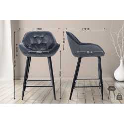 Ensemble de 2 tabourets de bar Gibson en velours gris foncé