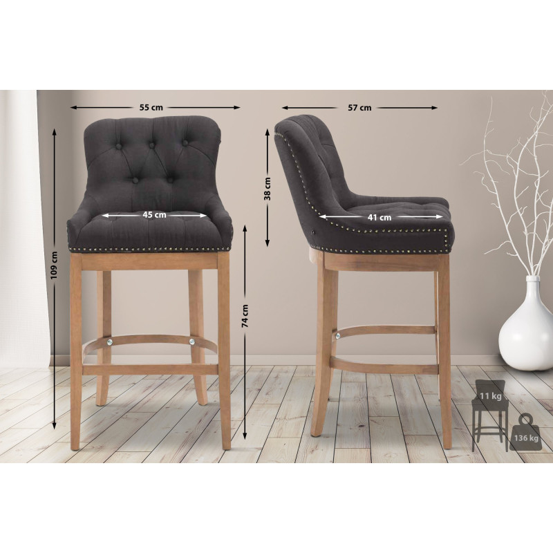 Tabouret de bar en tissu Lakewood, lumière antique noir