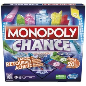 Monopoly Chance, jeu de plateau Monopoly rapide pour la famille, pour 2 a 4 joueurs, environ 20 min.