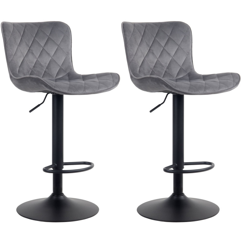 Lot de 2 tabourets de bar en velours Emma gris foncé