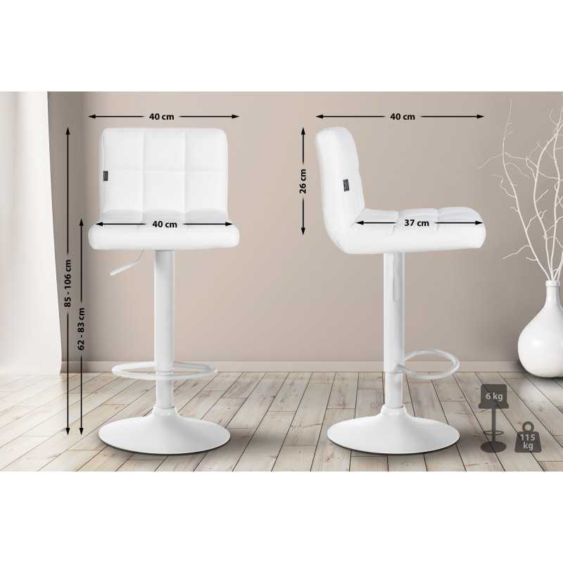 Lot de 2 tabourets de bar Feni, simili cuir blanc