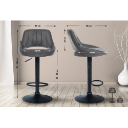 Tabouret de bar Milet, similicuir noir gris