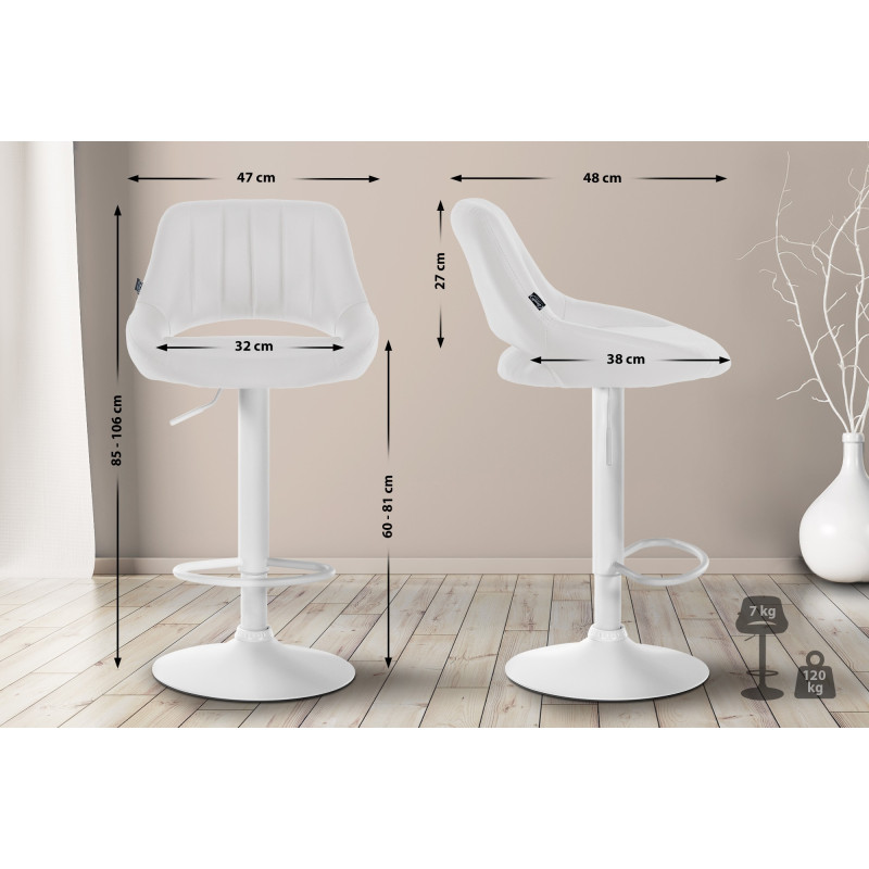 Tabouret de bar Milet en cuir artificiel blanc