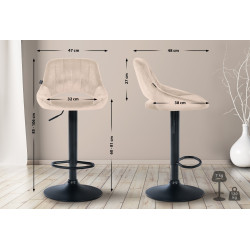 Taburete de bar Milet con funda de terciopelo Crema,Negro