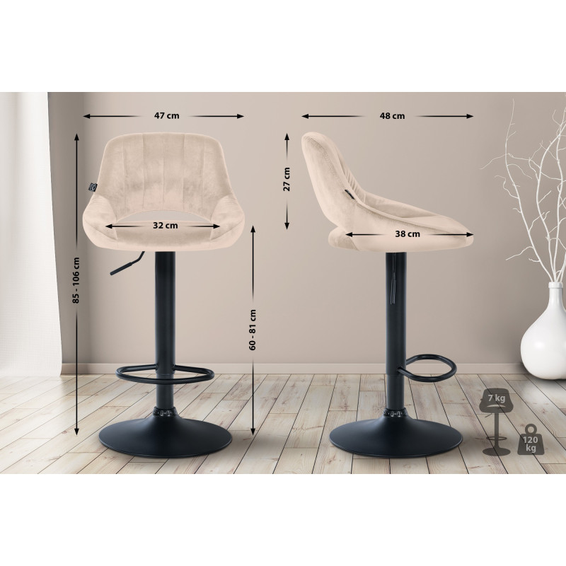 Taburete de bar Milet con funda de terciopelo Crema,Negro