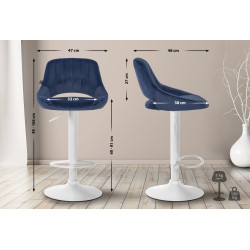 Tabouret de bar Milet velours blanc bleu