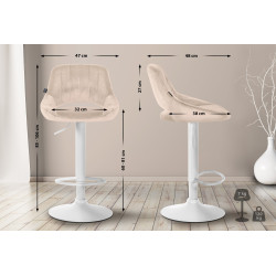 Taburete de bar Milet con funda de terciopelo Crema,Blanco
