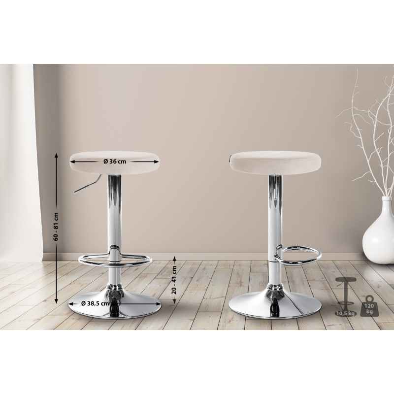 Lot de 2 tabourets de bar Ponte velours chromé