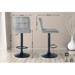Tabouret de bar Pérou, velours noir gris