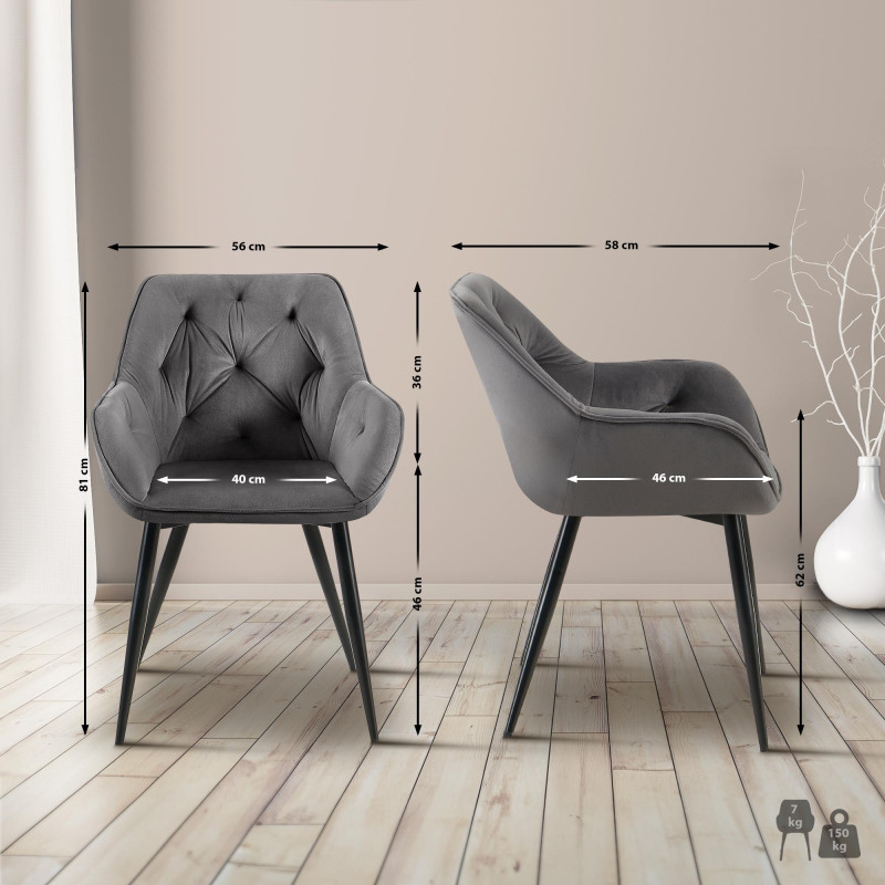 Chaise visiteur Cassis velours | gris foncé