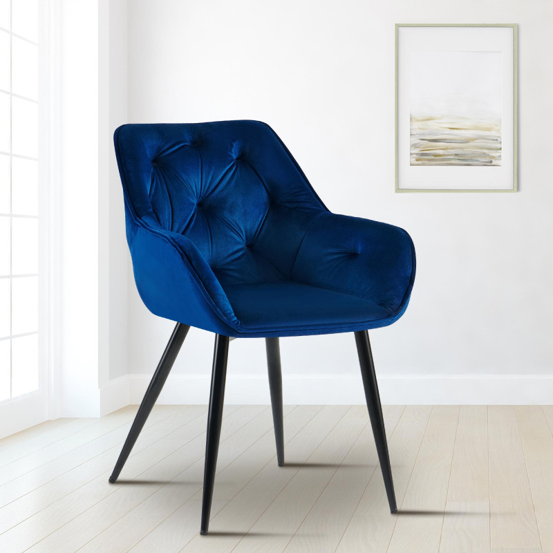 Chaise visiteur Cassis velours | bleu