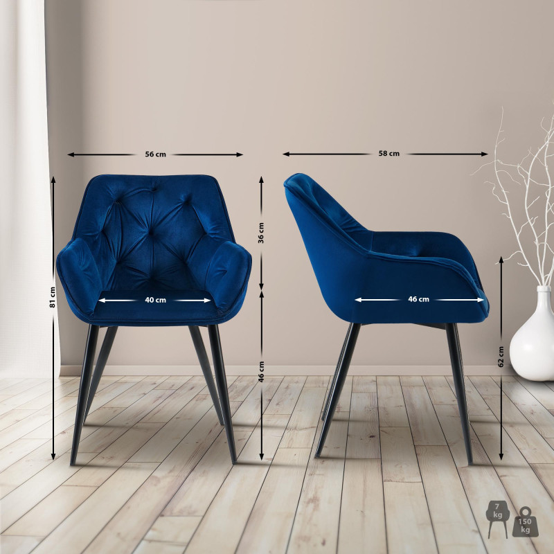 Chaise visiteur Cassis velours | bleu