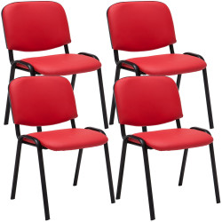 Lot de 4 chaises visiteurs Ken en cuir artificiel | rouge