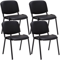 Lot de 4 chaises visiteurs Ken en cuir artificiel | noir